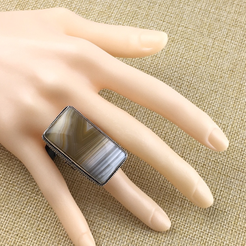 Botswana Agate Stone Statement Ring Size 10 - image 6